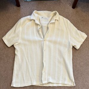 Zara Men's Cream Textured Button Down Shirt
